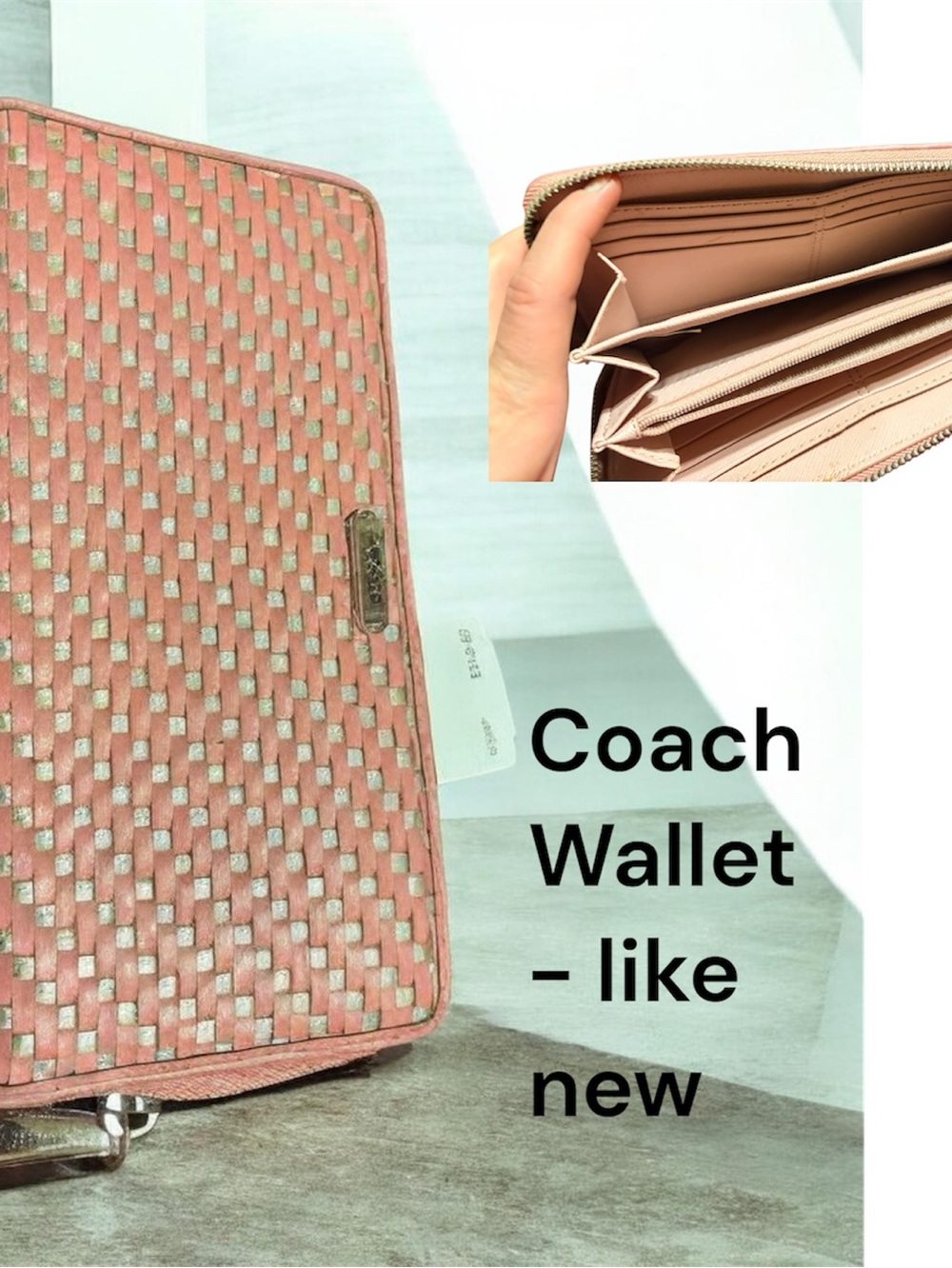 Coach Pink Woven Zip-Around Wallet